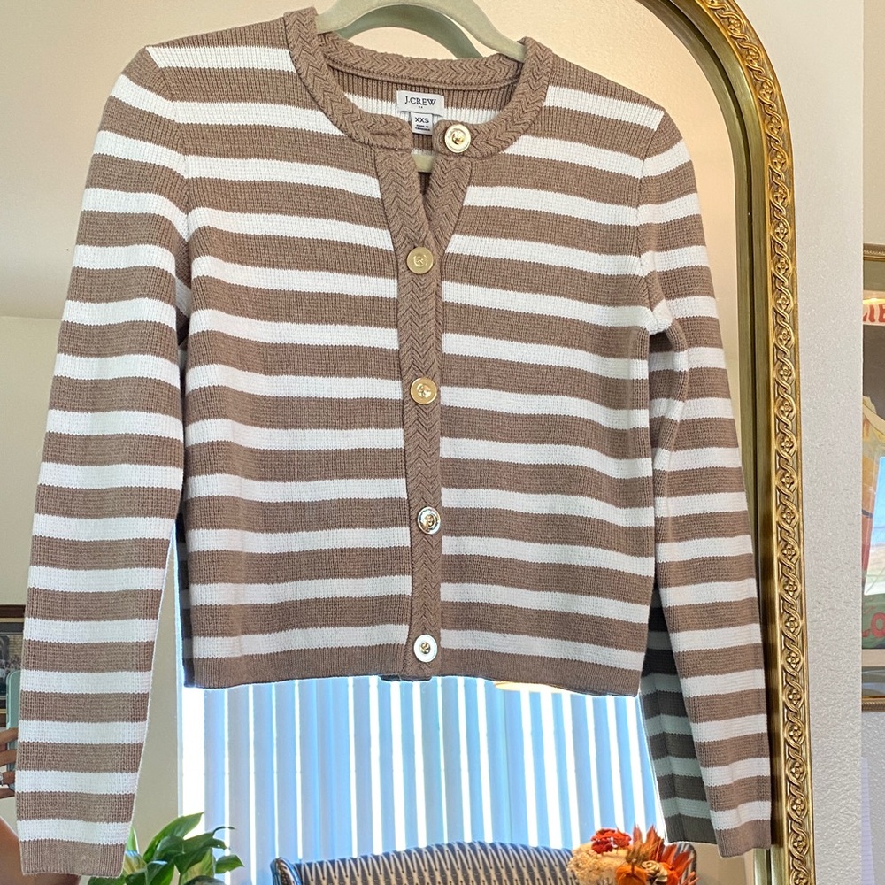 J. Crew Women's Beige and White Striped Cardigan